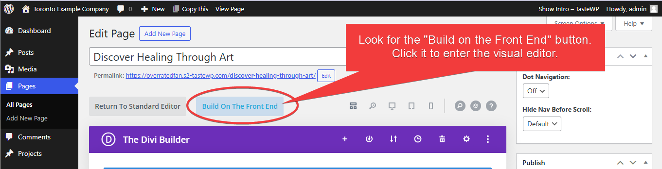 Enter front end edit mode